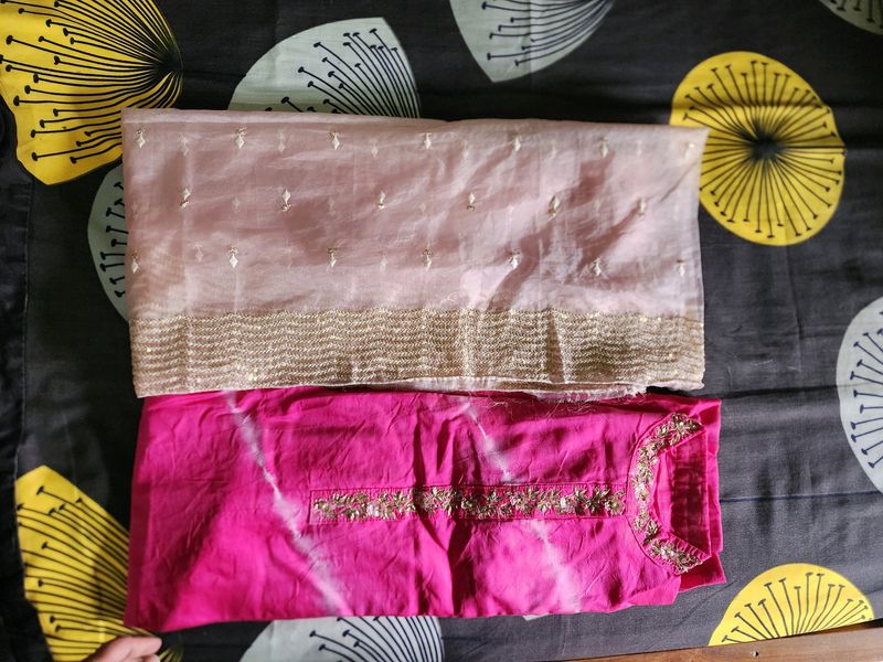 Pink Kurta And Peach Dupatta Set