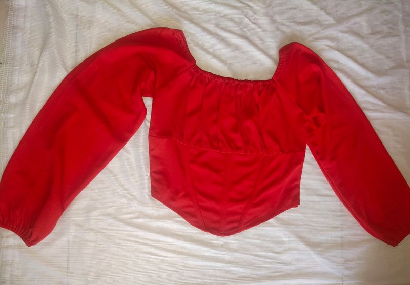 Full Sleeves Red Corset Crop Top