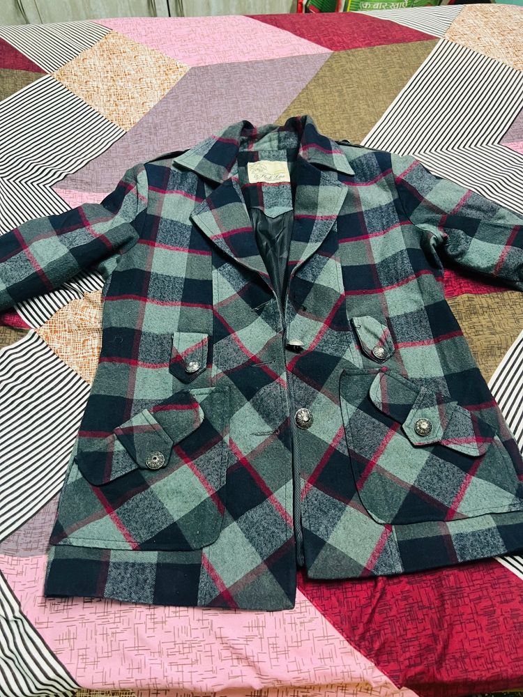 Woolen Check Coat