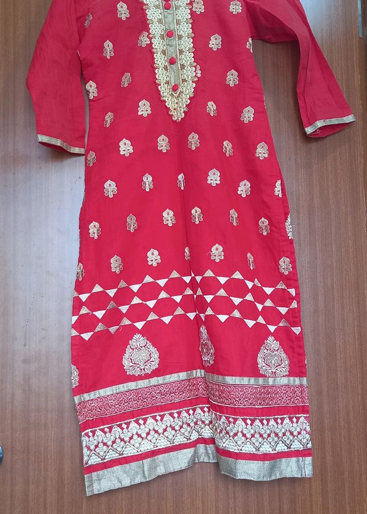 Red Chanderi Silk Kurta