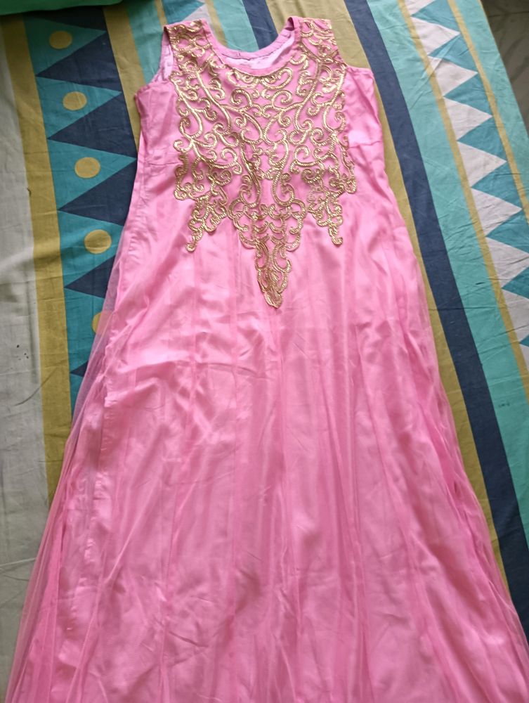 Pink Gown With Embroidered Neck