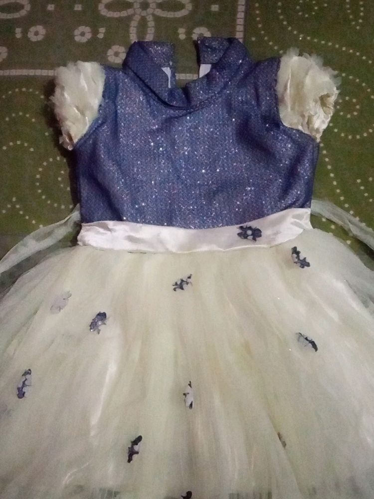 Blue Cream Colour Baby Frock