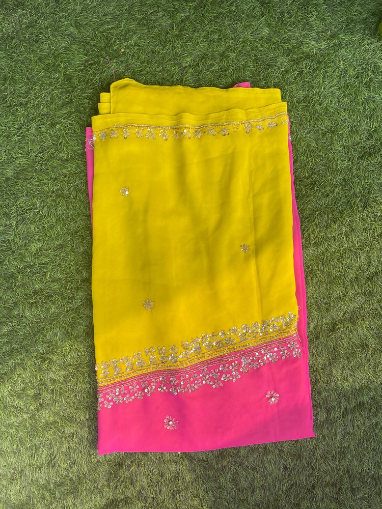 Pink & Lemon Yellow Saree