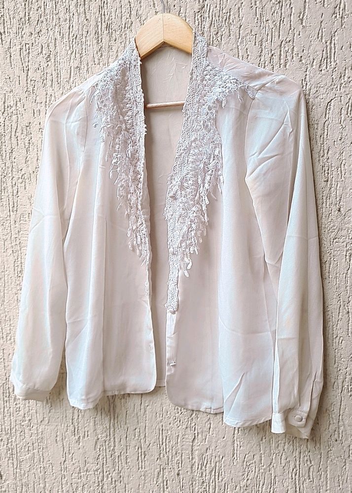 White Lace Detail Jacket/ Top