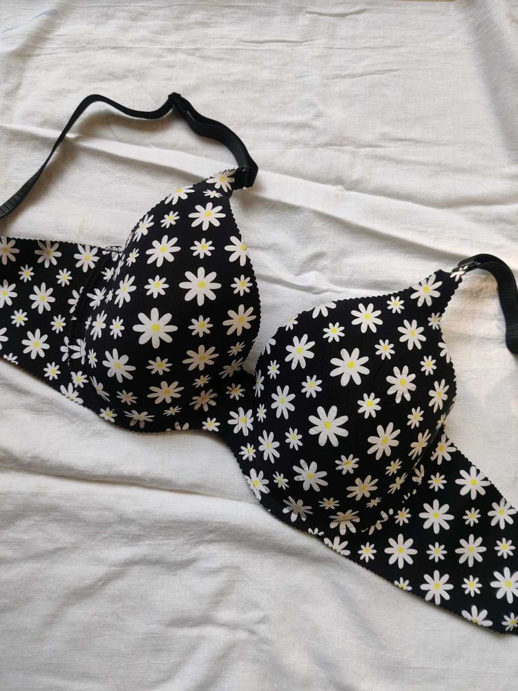 Black Floral Padded Bra For Women