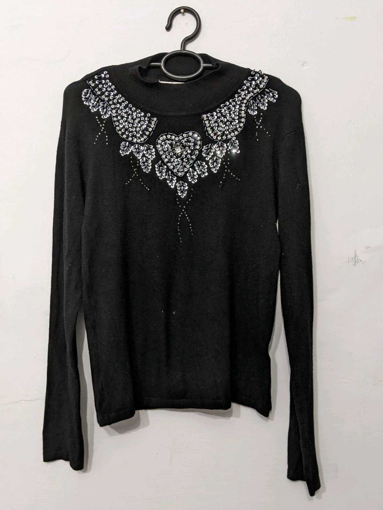 Black Embroidery Sweater