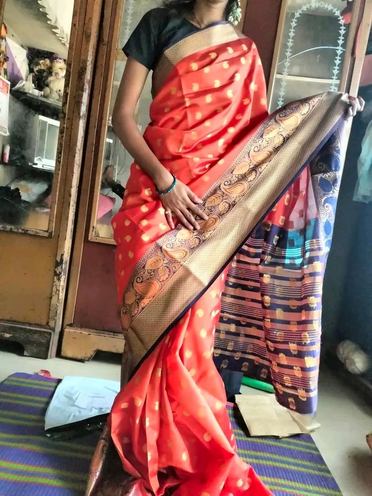 Banarasi Silk Saree Coral