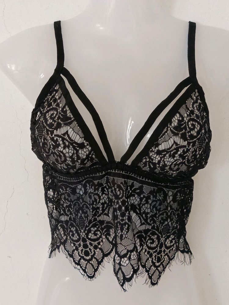 SEXY BLACK FLORAL NET BRALETTE