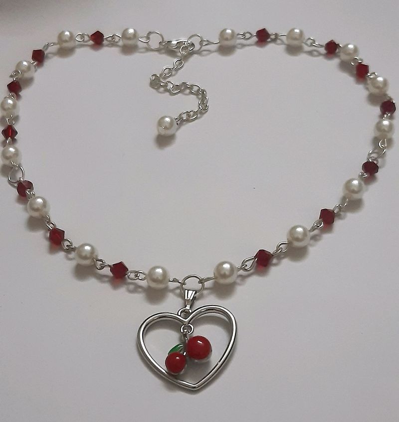 Elegant Cherry Pearl Necklace Handmade