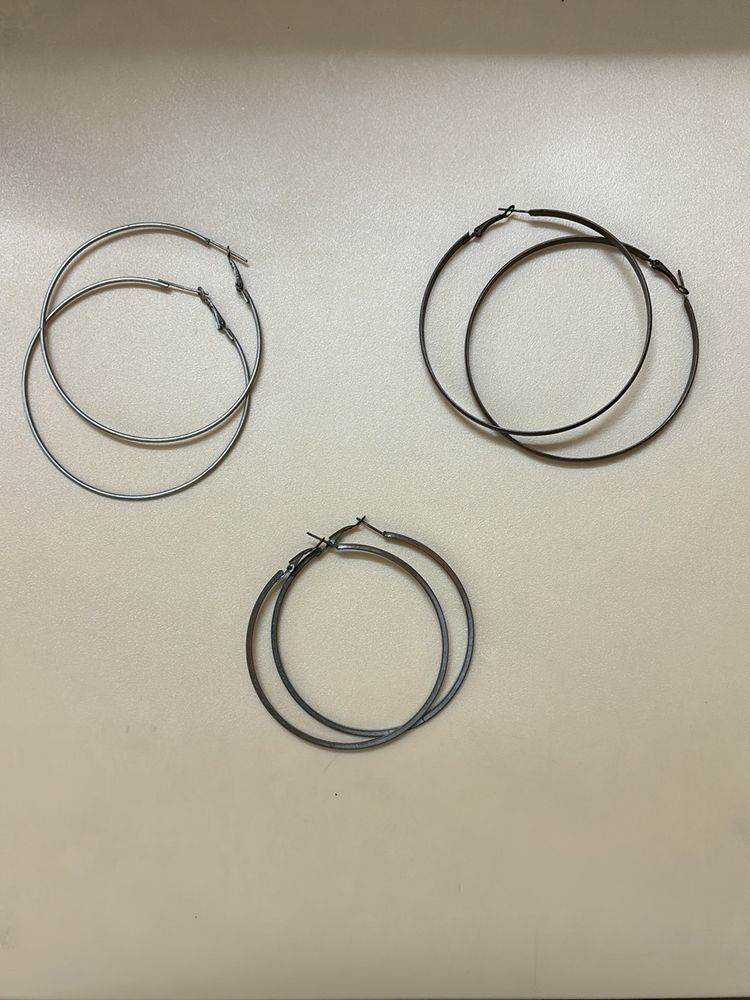 Set Of 3 Preloved Hoop Earrings