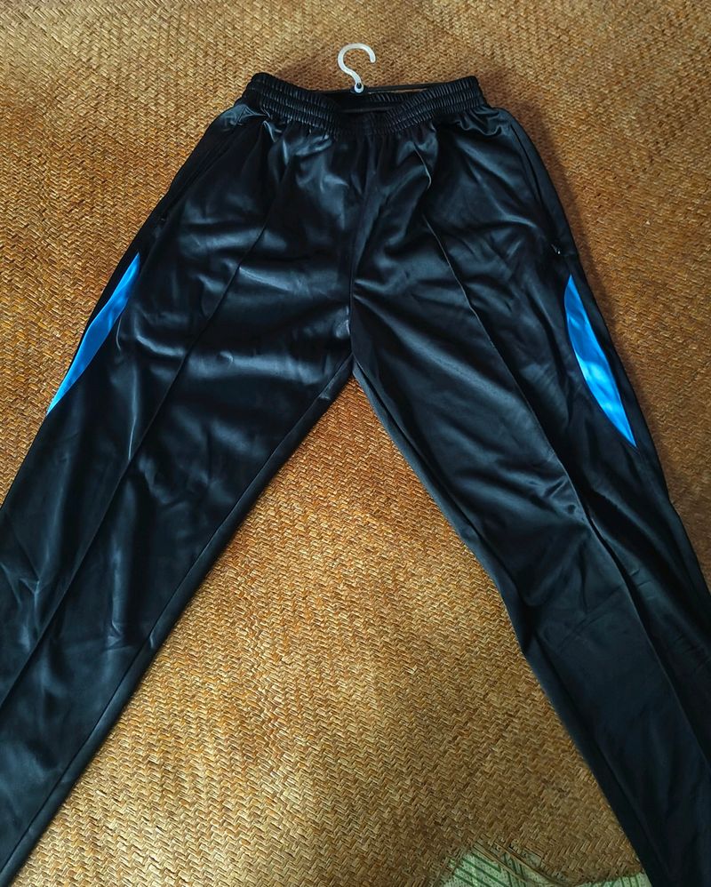 Black Track Pants With Blue Side Strips