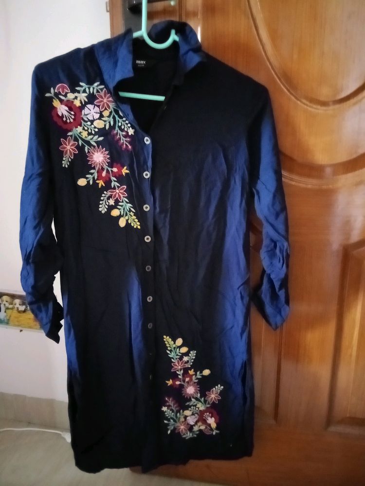 Max Navy Blue Embroidery Tunics For Women