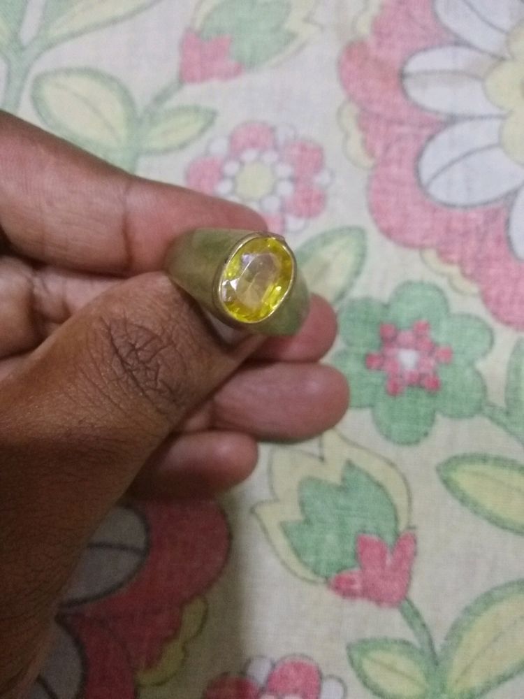 Nice Brass Pukhraj Stone Ring.