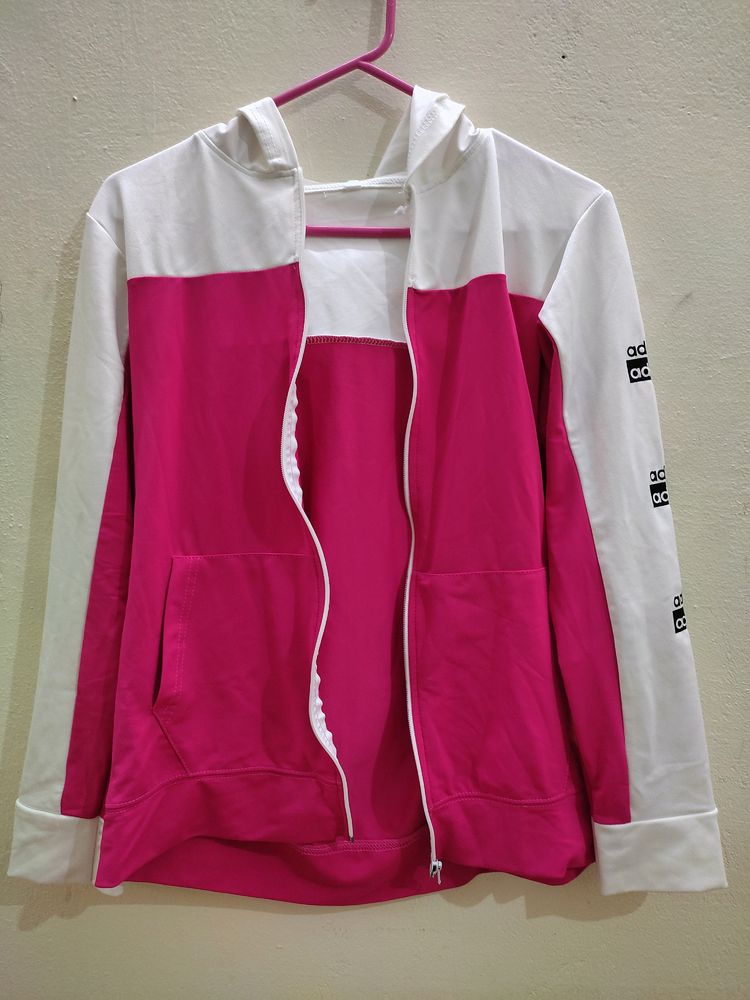 White And Rose Zipper Hoodie