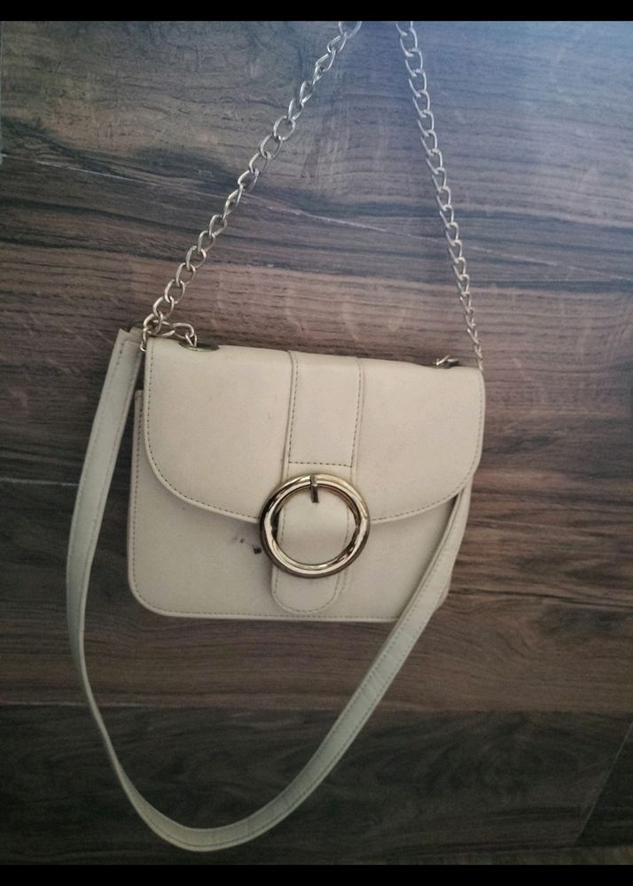 Nude Classy Sling Bag With Buckle