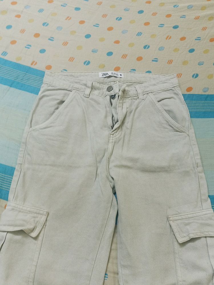 Cream Cargo Trousers