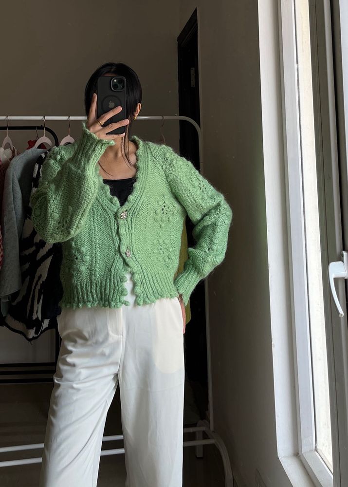 Zara Green Jewel Button Cardigan