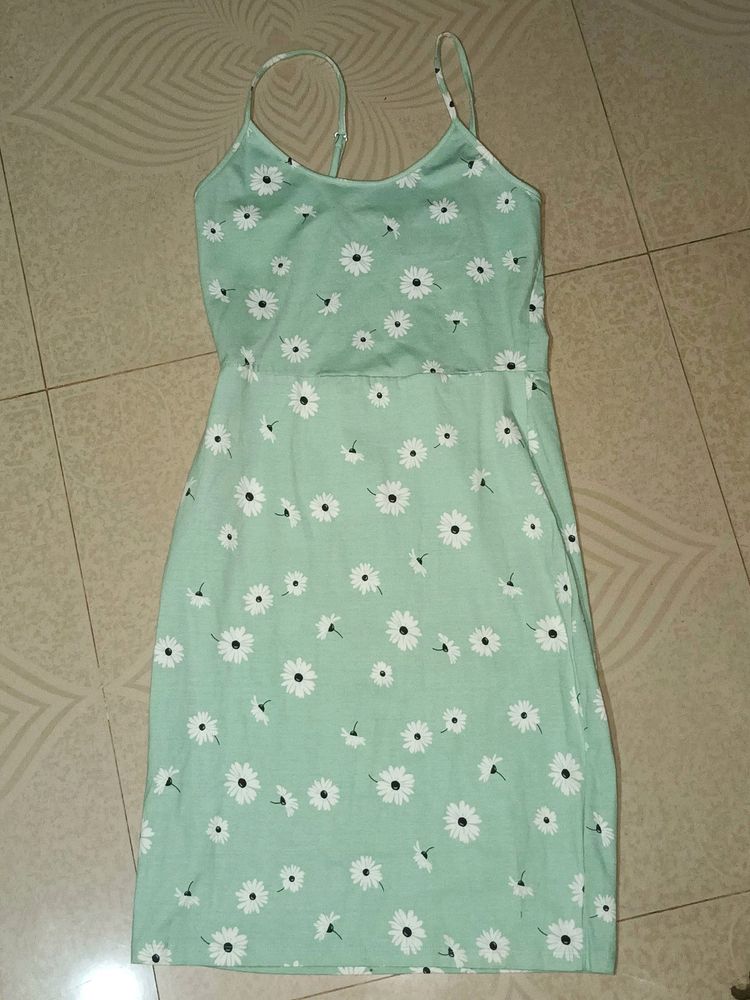 Green Floral Print Shoulder Straps Bodycon Dress