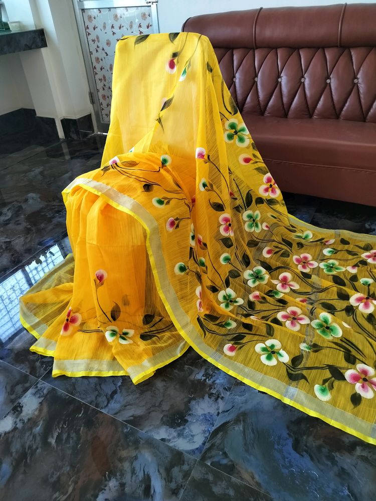 Kota Cotton Handprint Saree On Offer Price