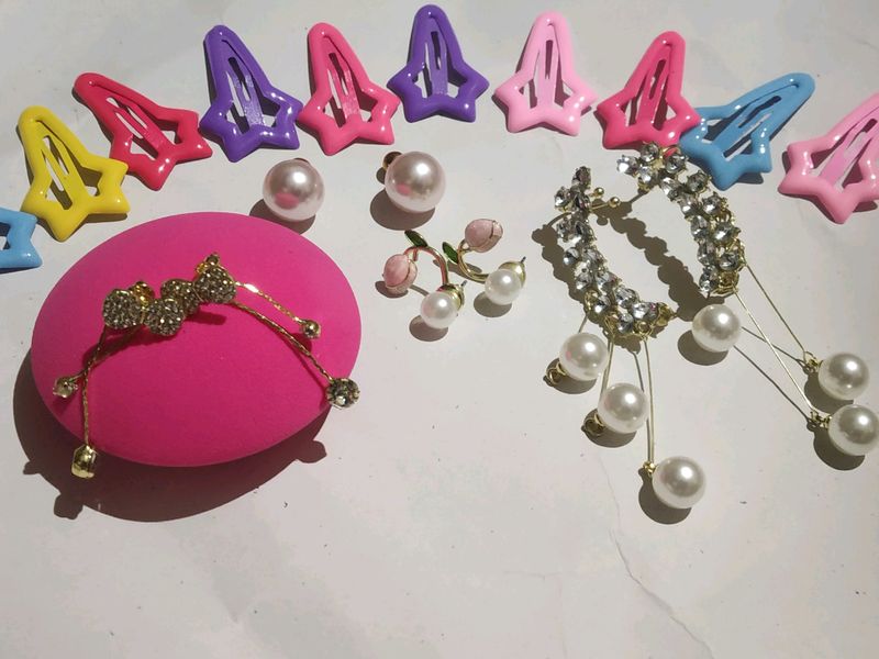 Most Affordable Combo- Hair Clips, Korean Earrings