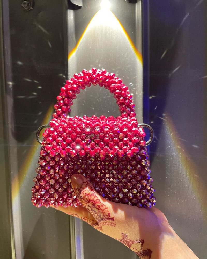 Pretty Red Color Beads Bag