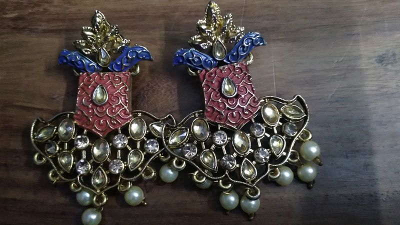 Kundan Enamel Coloured Earrings