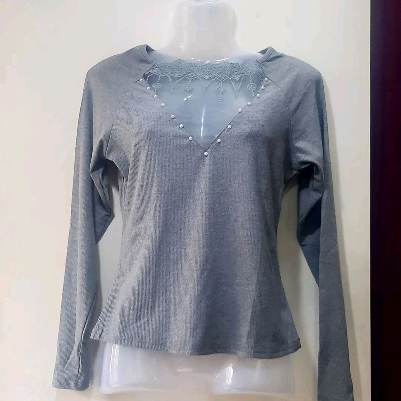 SHEIN Embellished Grey Top