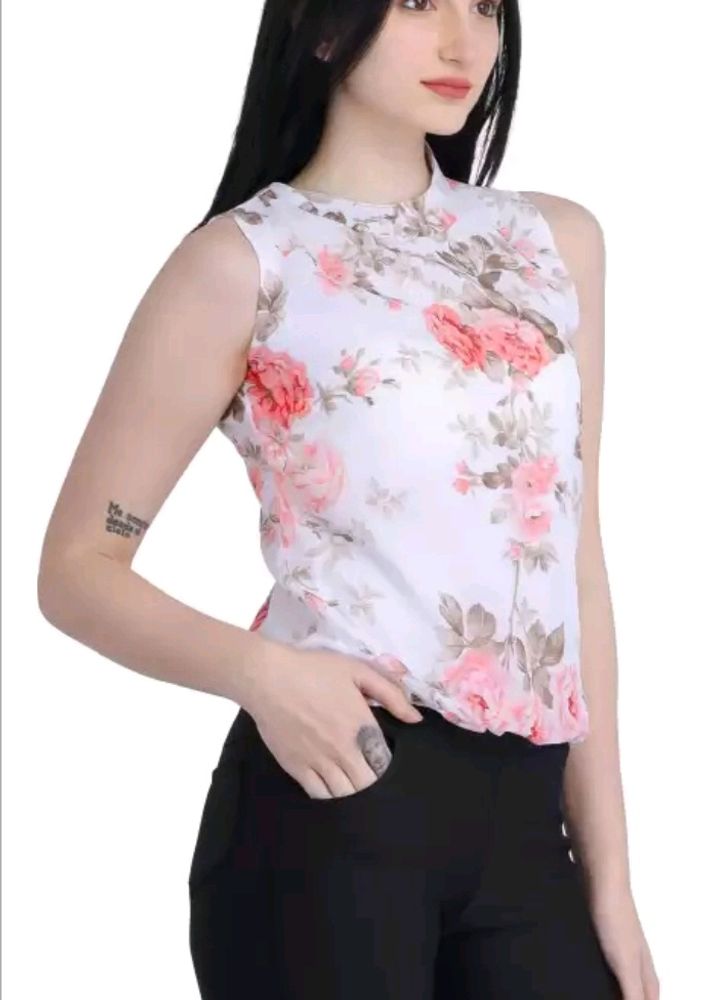 Glamher Casual Printed Women White Top