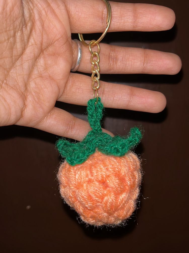 Crochet Strawberry Keychain