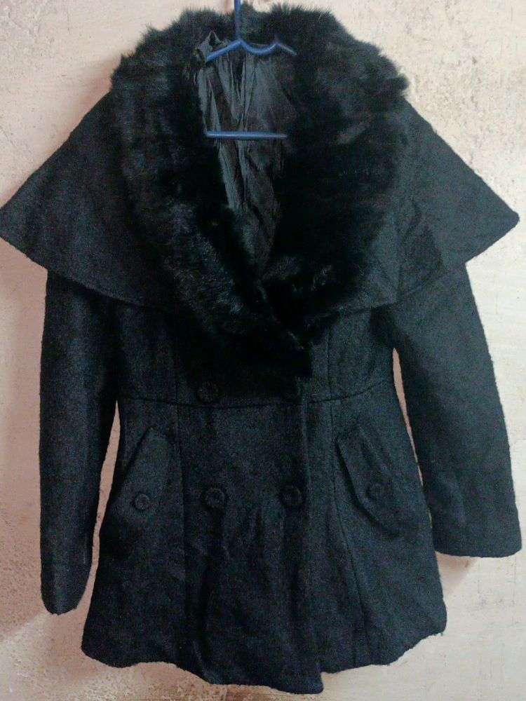 Fur Collar Coat Black Beauty Wollen Jacket