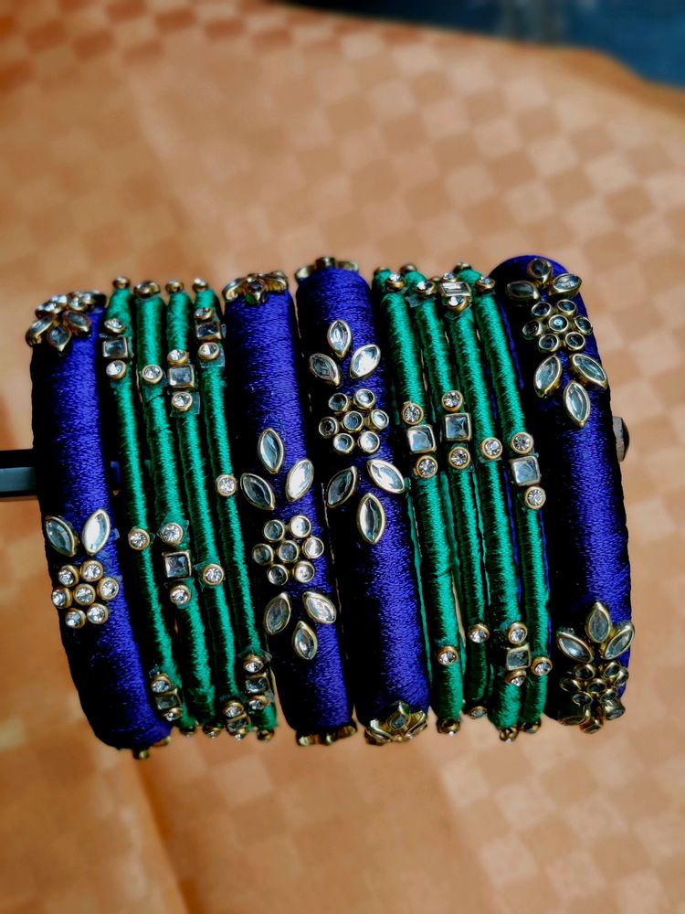 Violet & Green Combo Silk Thread Bangles