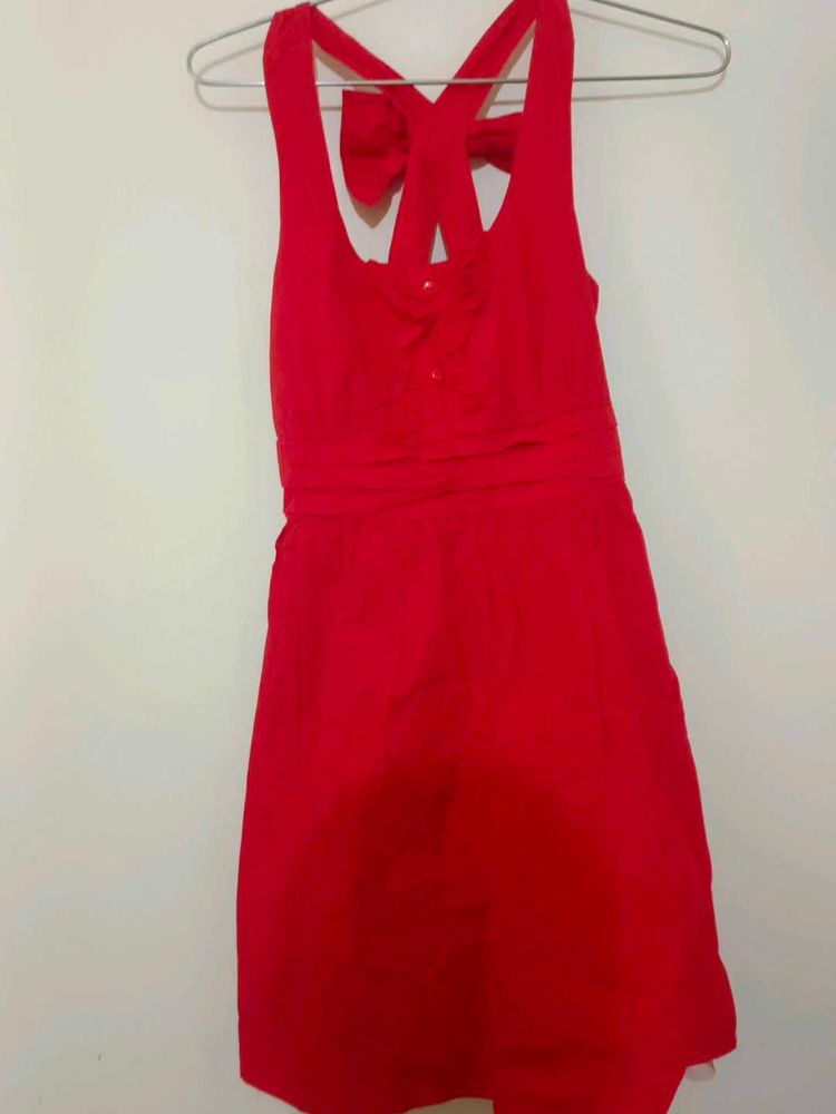 Red Dress With Bow Strip Dres