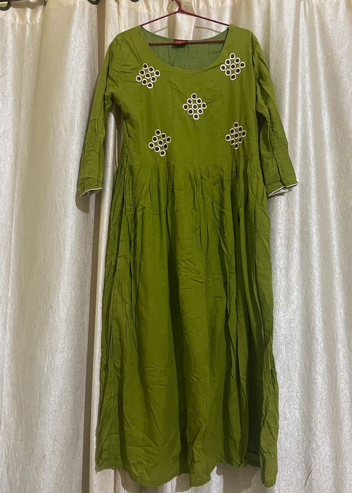 Olive Green Flared Kurta❤️