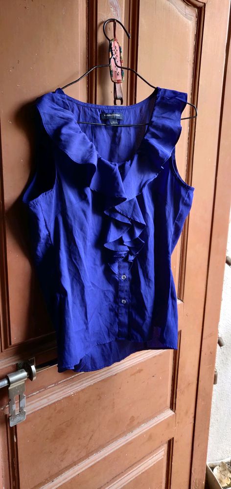 royal blue ruffled neck top small