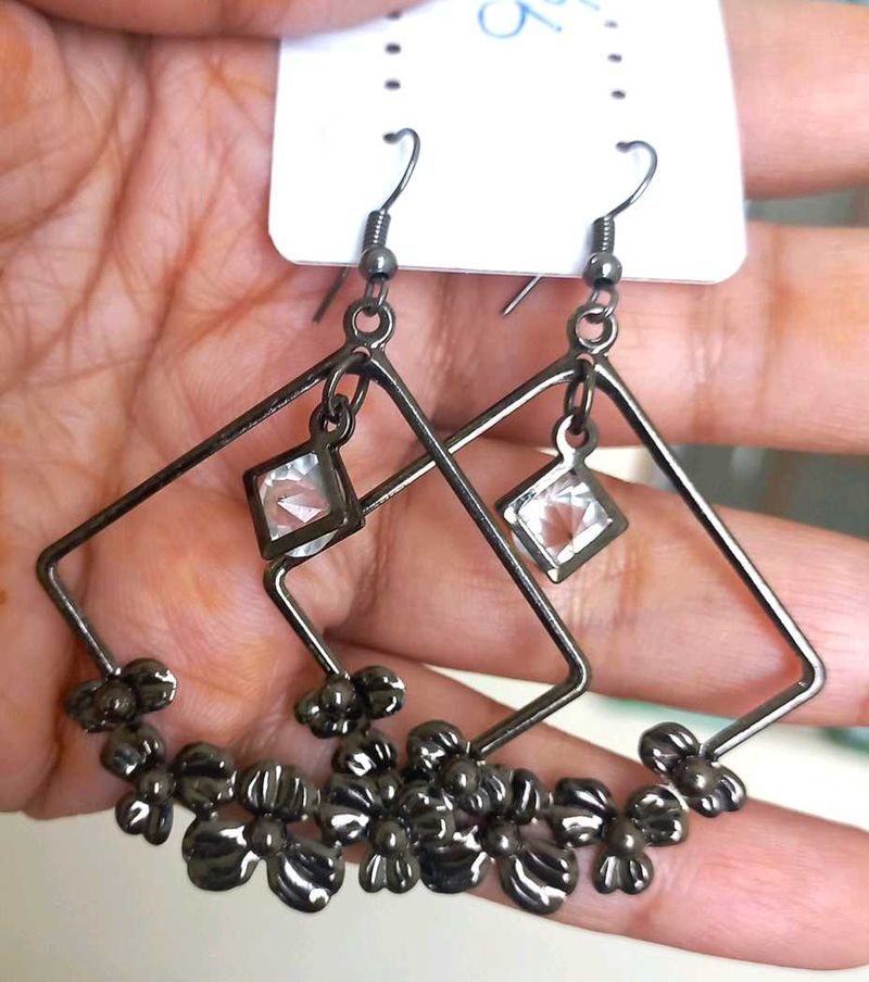 Black Dangle Hook Earrings