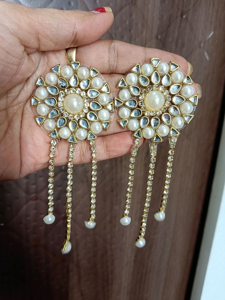 Kundan Pearl Party Wear Big Earrings