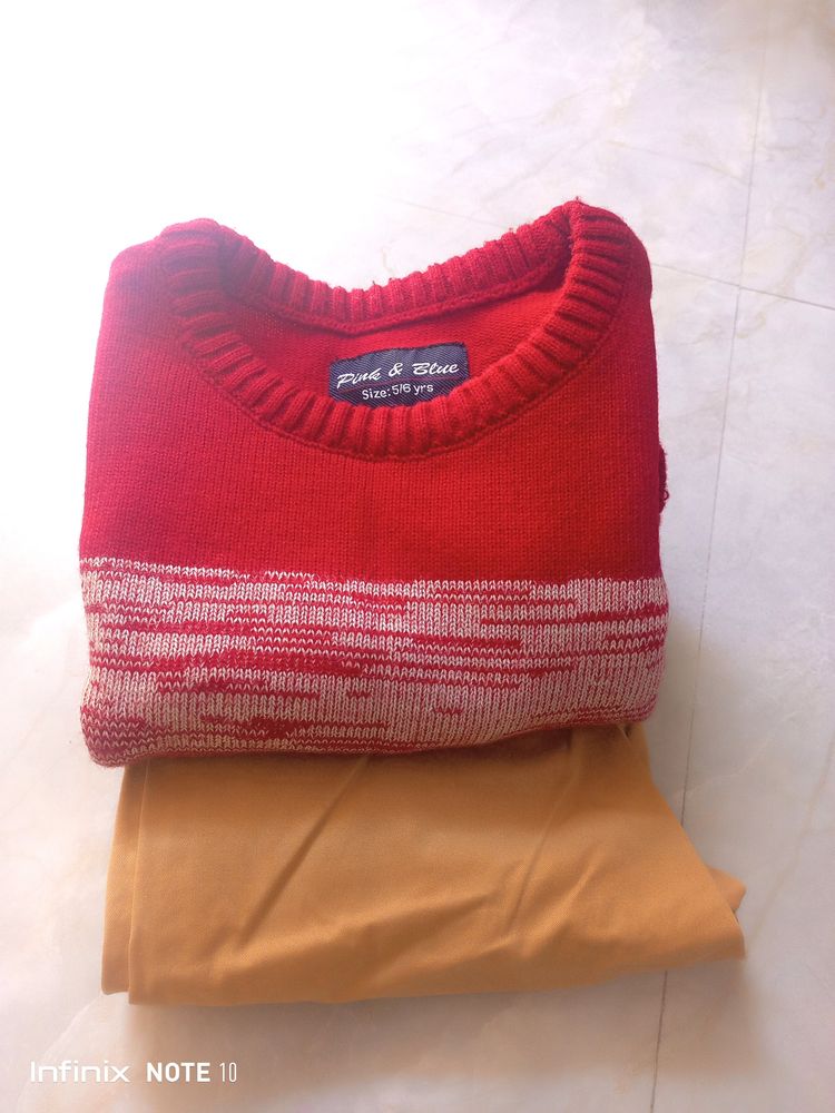 New 5-6 Years Boy's Tan Chino & Red Sweatshirt