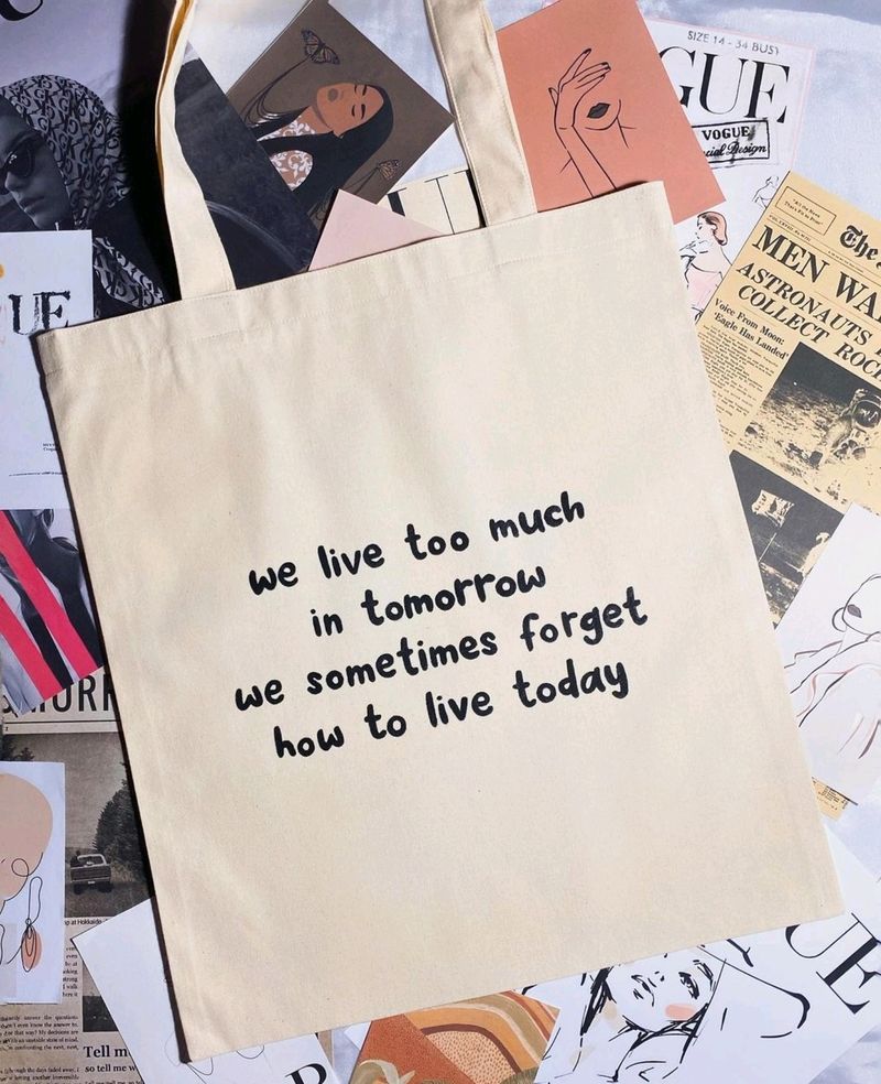 Text Printed Tote Bag