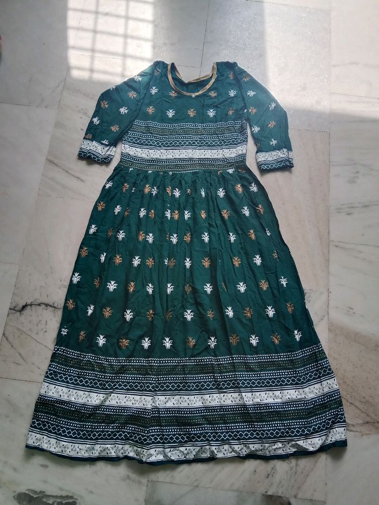 Green Printed Anarkali