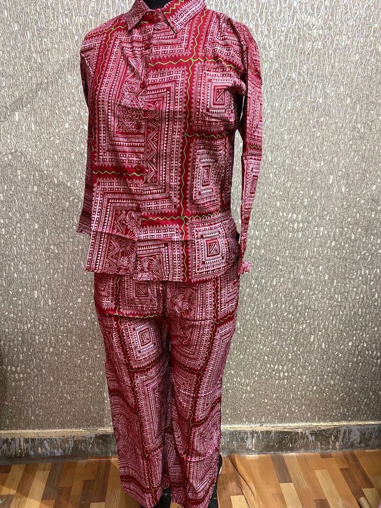 Women Co-ord Set Viscose Rayon Red Colour