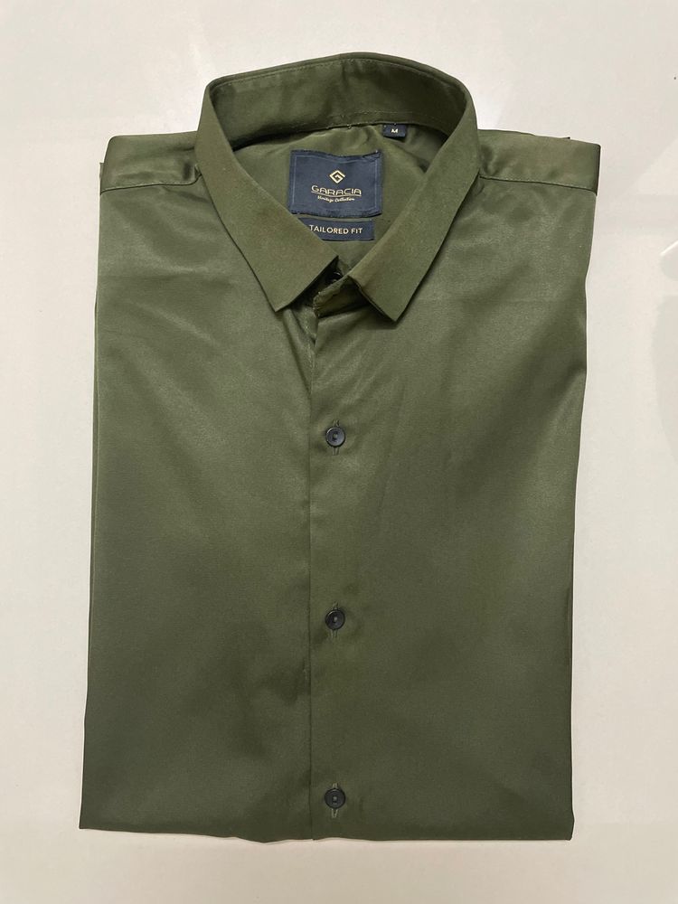 Olive Party Wear Full Sleeve Shirt