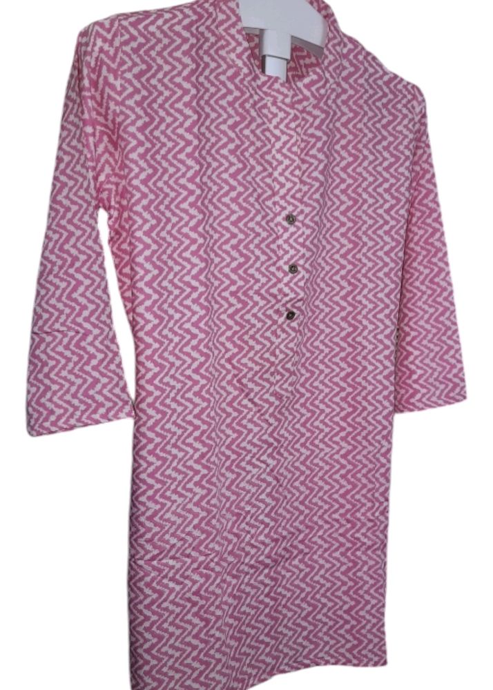 Pink Rayon Cotton Short Kurti