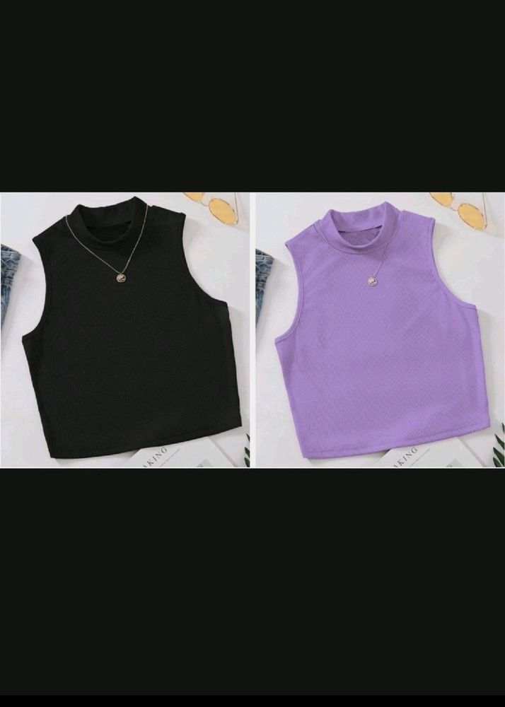 Casual Solid Black And Purple Top