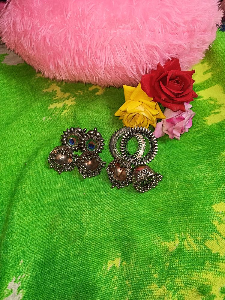 Combo of two silver oxidised jhumkas ❤️✨ Long size