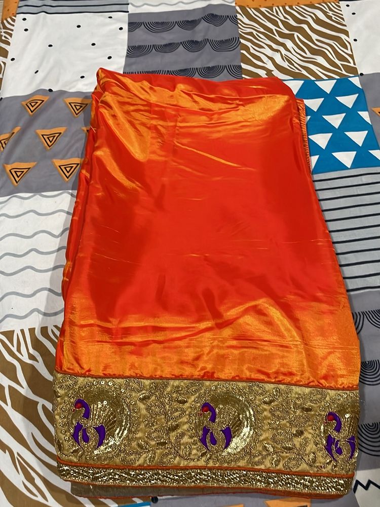 Orange Dhoop Chaav Saree With 2 Blouse Stitched