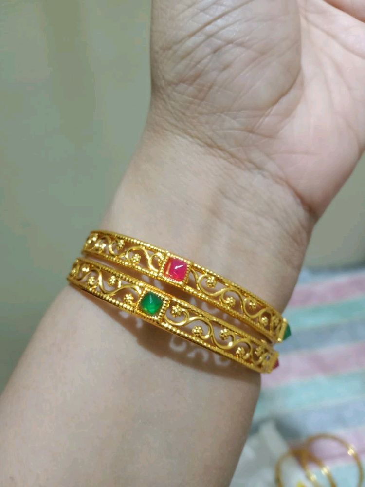 Fashionable Gold Bangles - Pack Of 2