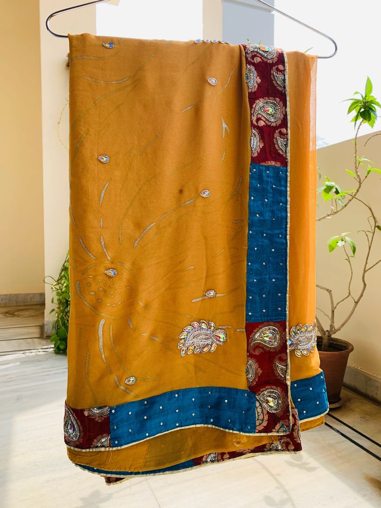 Yellow Pure georgette Saree ( Women )