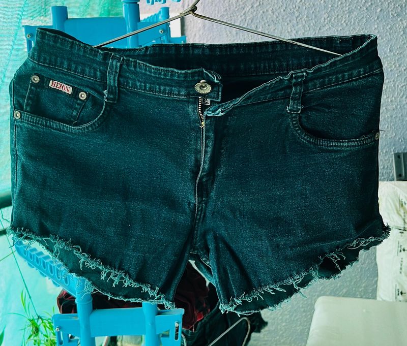 Dark Green Denim Hot Pants