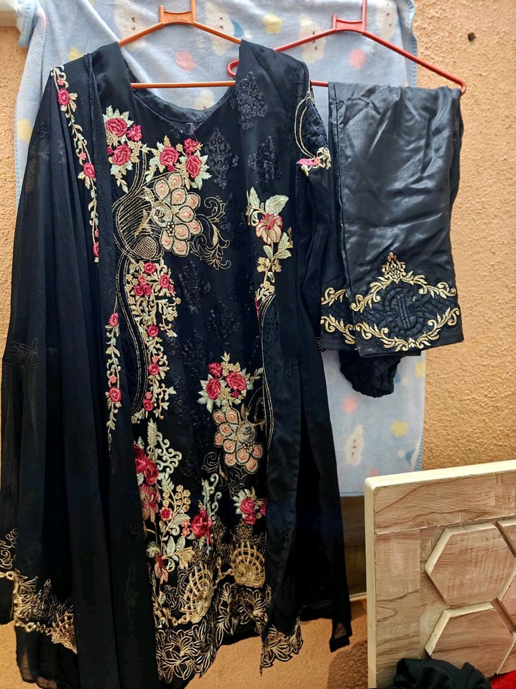 Black Stitched Pakistani Dress