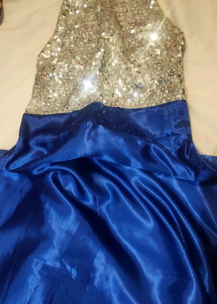 Gorgeous Royal blue and white sequin Silk gown